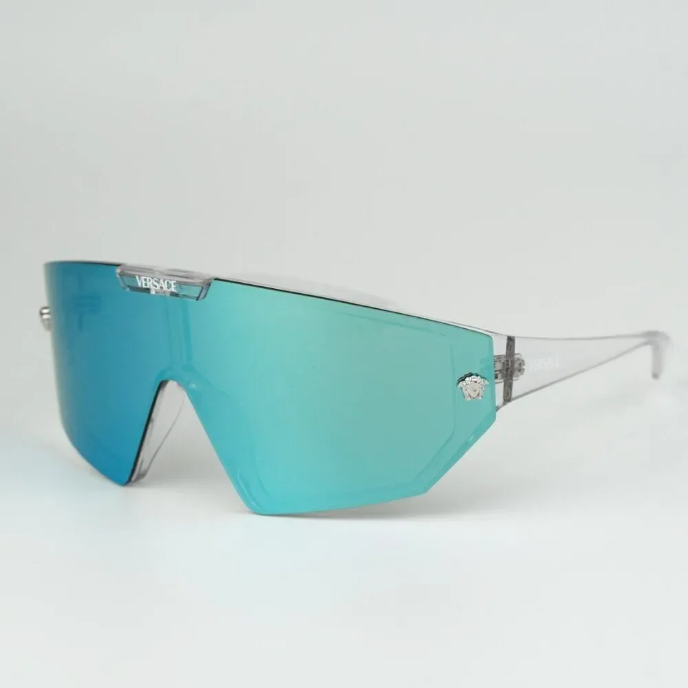 NEW Versace VE4461 148/6V Crystal Grey Mirror Blue Detachable Lens Sunglasses